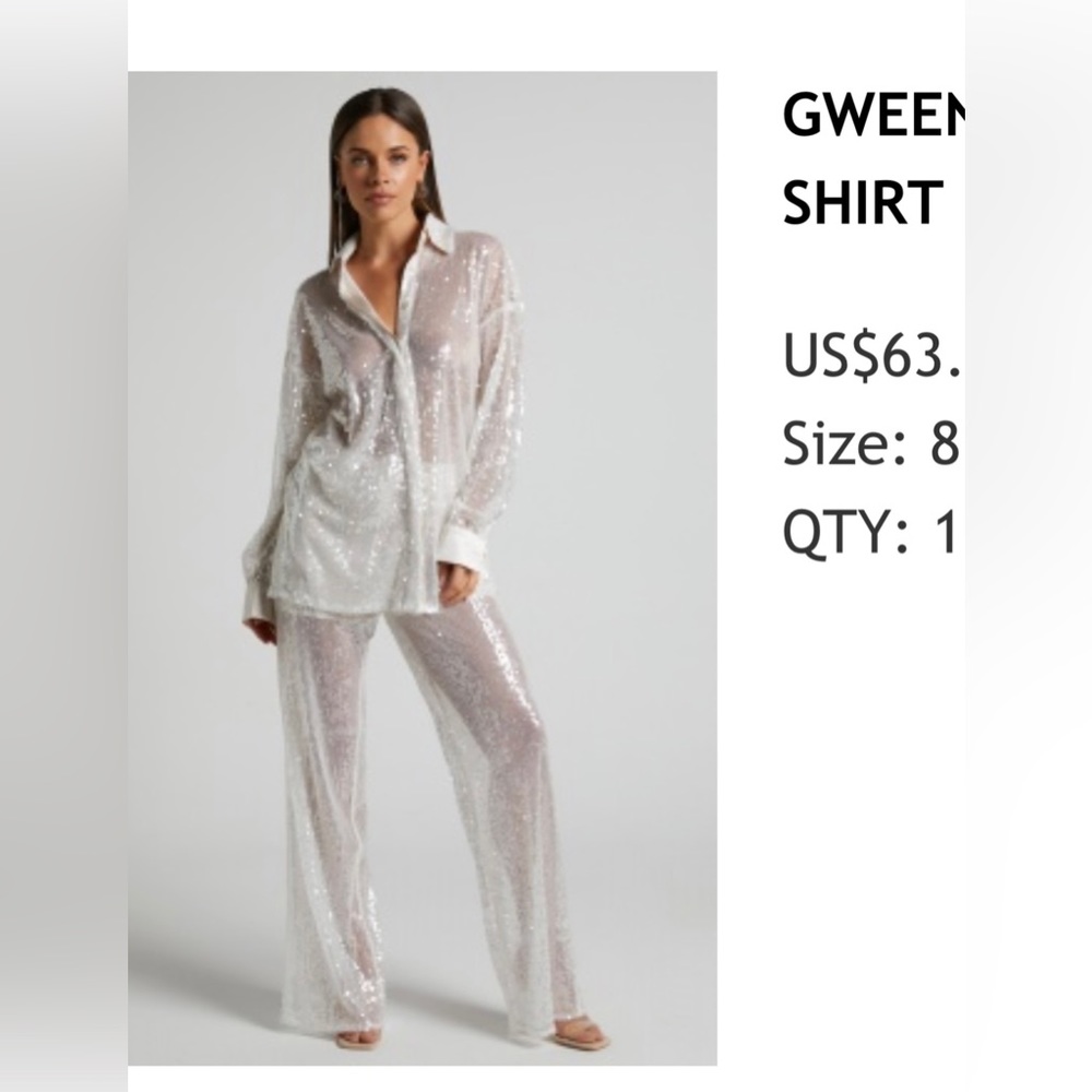 Showpo size 8 long sleeve , sequined, sheer, white button up shirt/dress
